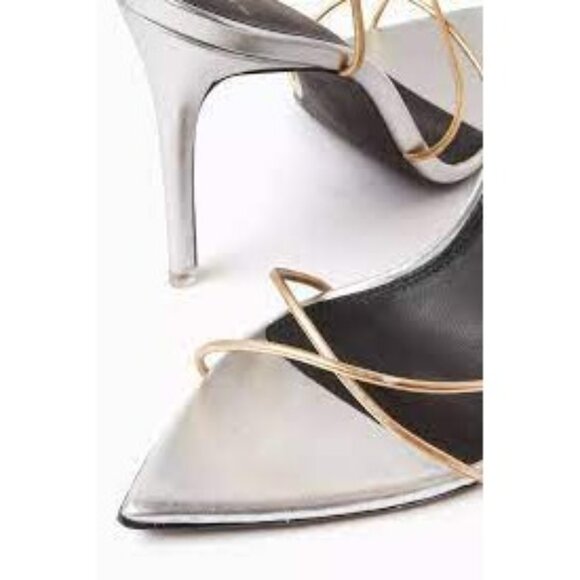 Black Suede Studio Talia Heel Pointy Sandal in Silver Gold 39 New with Box Women - Picture 11 of 15